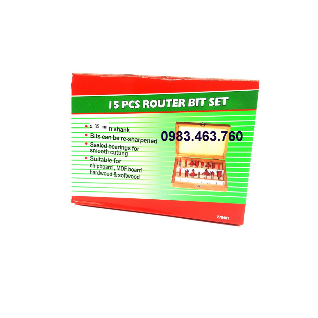 BỘ 15 MŨI PHAY GỖ CỐT NHỎ 6.3mm CAO CẤP