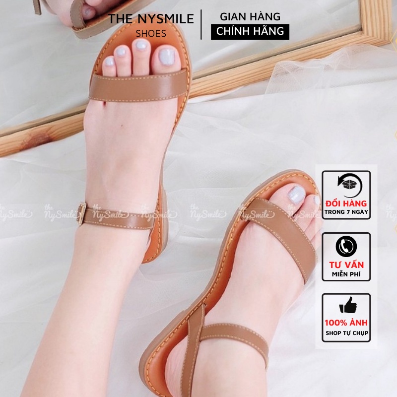 Giày sandal hè Thenysmile, Dép sandal nữ đẹp thời trang chất da bò quai ngang 3 màu cực xinh - ruluzi