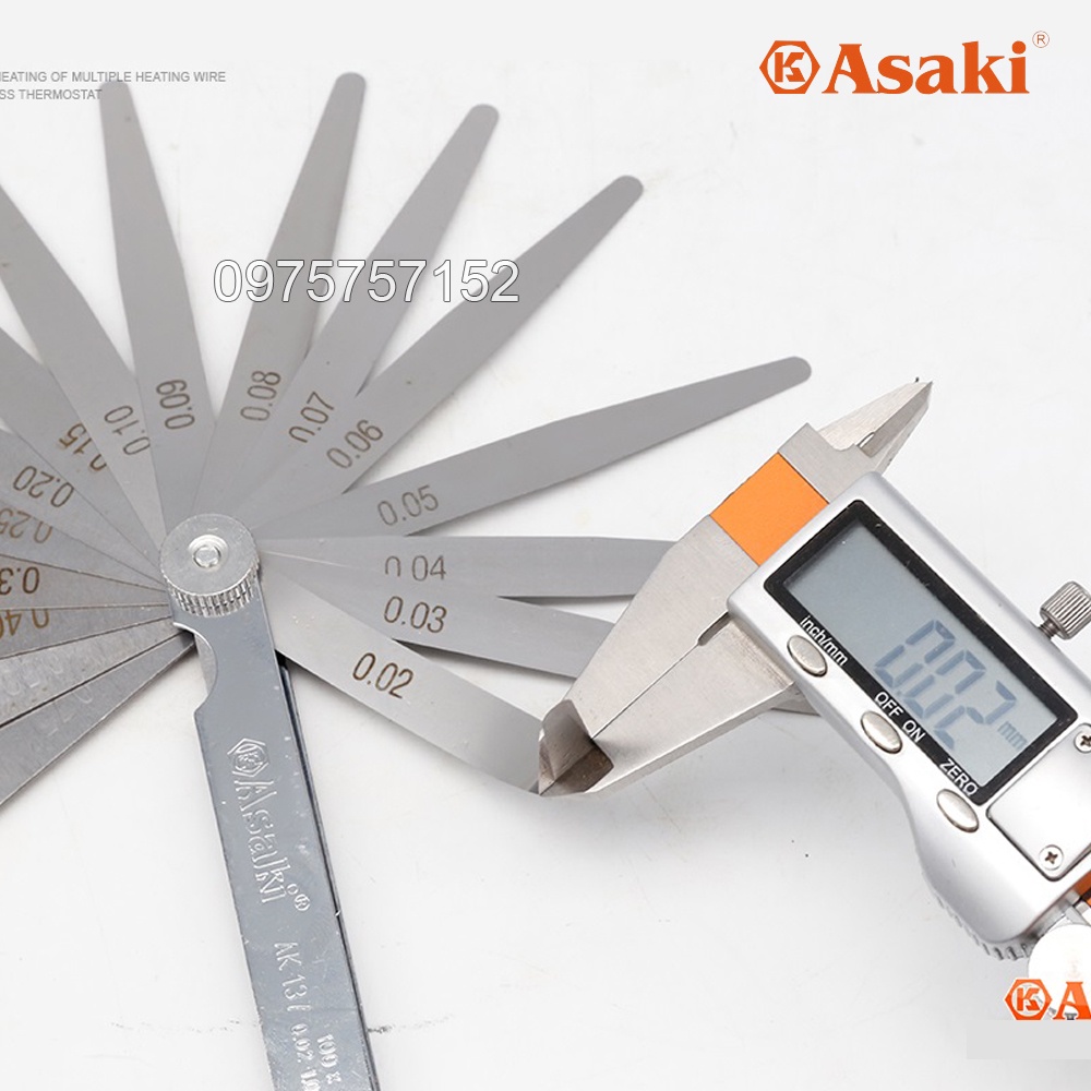 Thước căn lá, thước nhét, thước đo khe hở 17 lá 0.02-1.00mm Asaki, dưỡng đo độ dày, thước lá canh khe hở chỉnh cò Xu Pắp