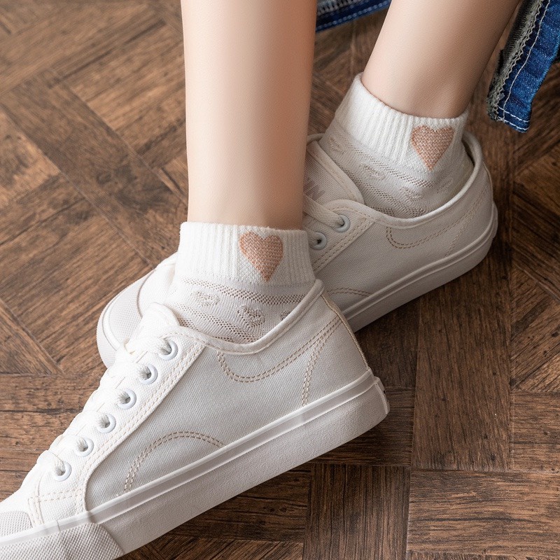 Set 5 Đôi Tất Len Gân Cổ Ngắn Nữ Màu Trắng Họa Tiết Thú Siêu Dễ Thương