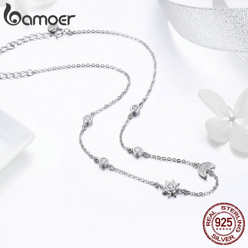 Dây Chuyền Bamoer Mặt Hình Mặt Trăng Ngôi Sao Bằng Bạc 925 Lấp Lánh Cho Nữ SCN272