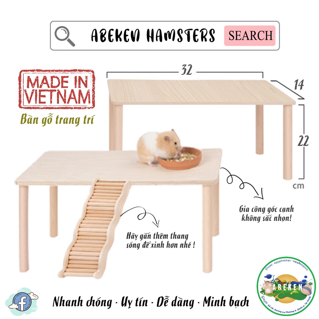 <ABEKEN> Bàn gỗ trang trí lồng Hamster/ sóc/ nhím