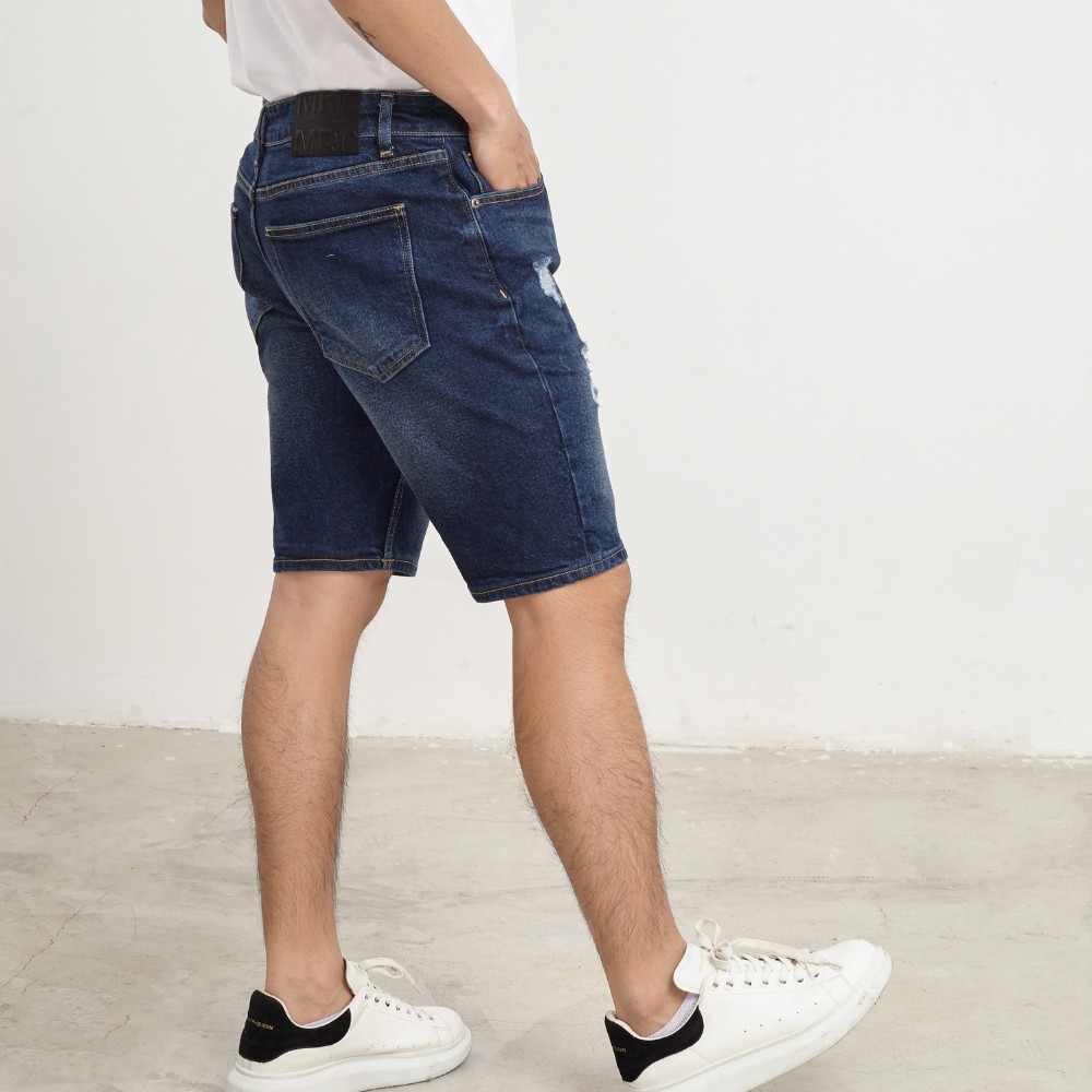 Quần short jean nam xanh rách MRC 0134 chất cotton cao cấp, form ôm vừa vặn, tôn dáng, trẻ trung - MENFIT