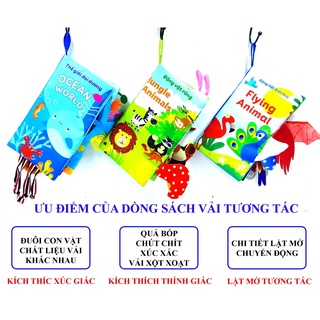 Sách vải - 3d - sách vải tương tác đoán đuôi con vật - thương hiệu bé heo sữa - 1- 6 tuổi