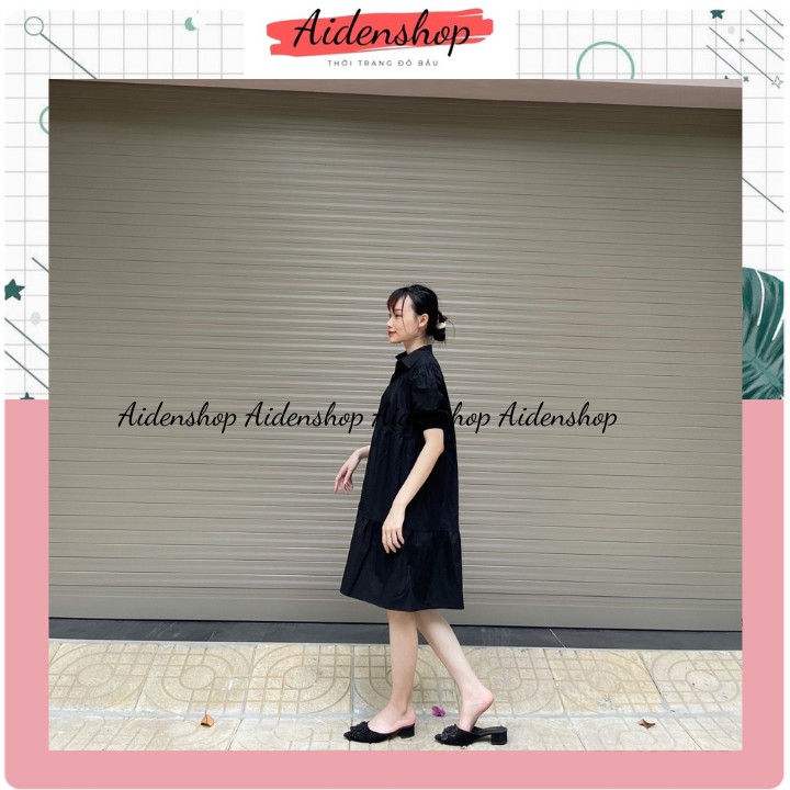 Váy bầu thiết kế Aidenshop đầm bầu thời trang sơ mi suông A chất thô đẹp công sở mát mùa hè