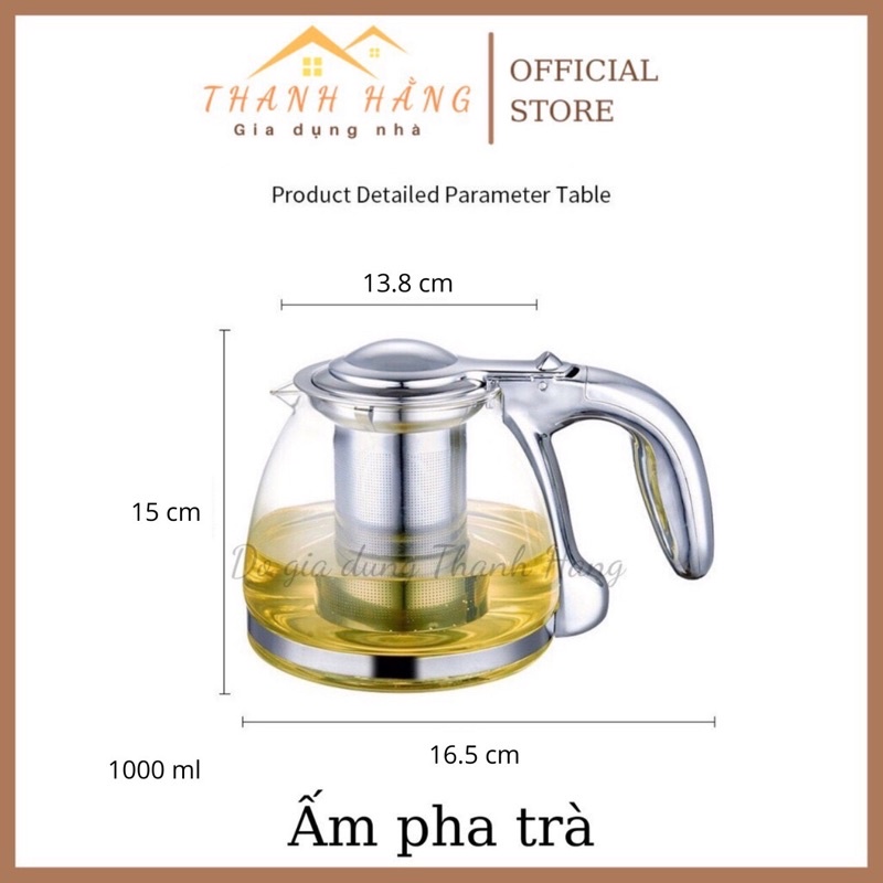 Ấm pha trà có lưới lọc inox 1000ml,bình pha trà thủy tinh có lưới lọc inox,bình ủ trà cao cấp