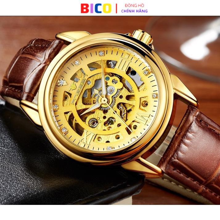 Đồng hồ nam FNGEEN chính hãng cao cấp đẹp, đồng hồ cơ lộ máy dây kim loại đúc, hàng loại 1, BH 24 tháng mã A16