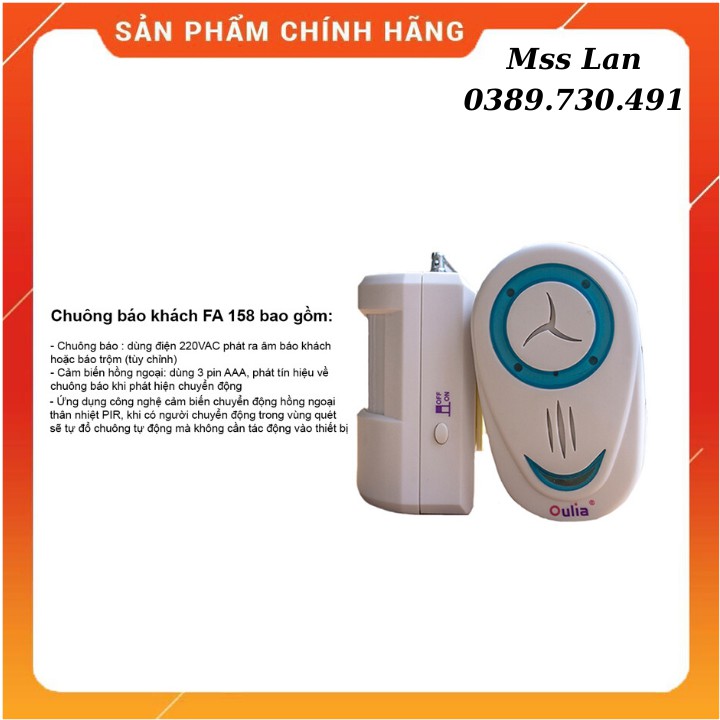 Chuông Báo Khách Chống Trộm Không Dây Oulia FA-158 + Tặng Kèm Pin