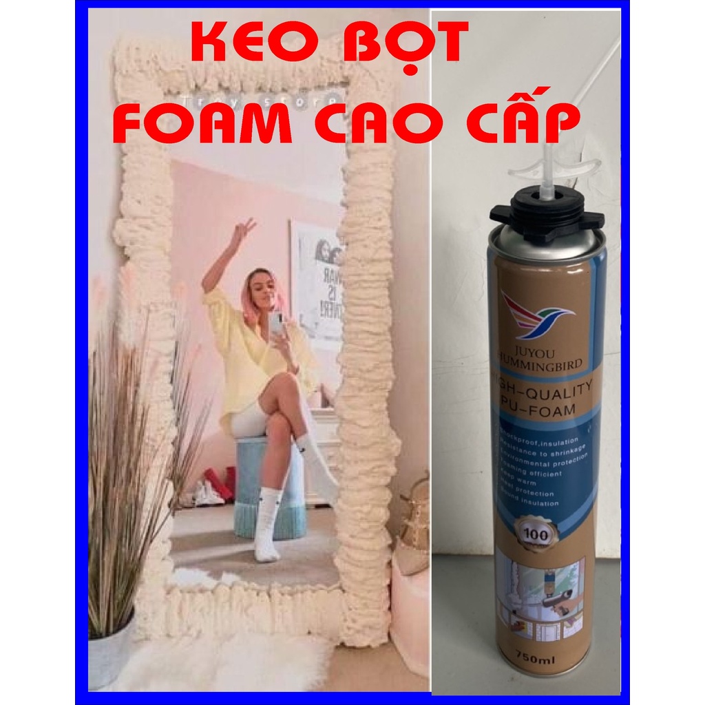 Keo xịt bọt nở dùng trang trí gương mây bồng bềnh (có kèm vòi xịt), loại FOAM hàng chính hãng, keo trám khe hở