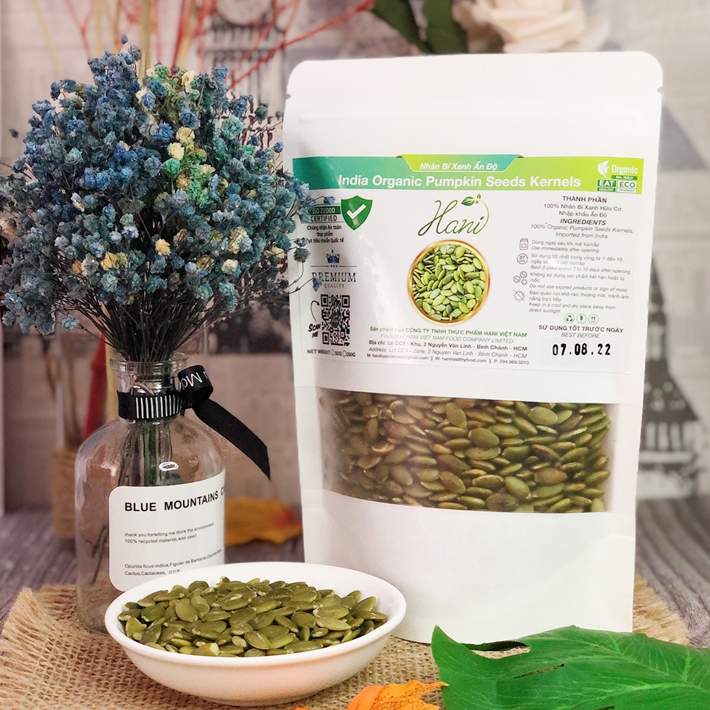 500g nhân bí xanh Ấn Độ ( Sống/ Rang Chín) nguyên vị, béo thơm Hani Food
