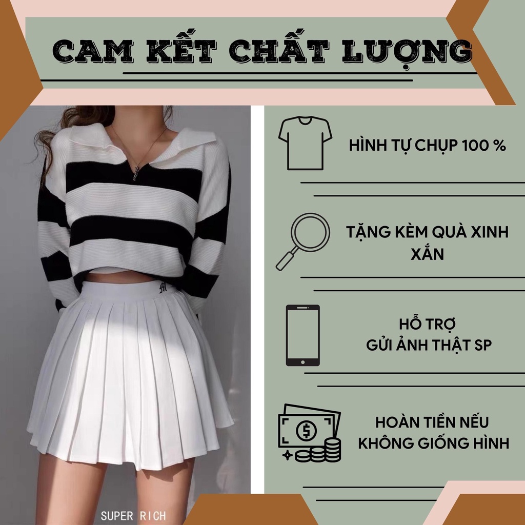 Chân váy xếp ly tennis lưng cao dáng ngắn thêu hoạ tiết có quần lót trong phong cách Hàn Quốc Ulzzang