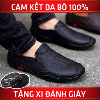Giày lười nam da bò giày nam da thật vân đà điểu giày da nam đế khâu | ảnh thật