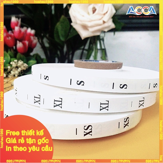 Cuộn nhãn mác đủ size ,đủ số Mác gắn cổ hoặc gắn sườn quần áo mác vải giấy