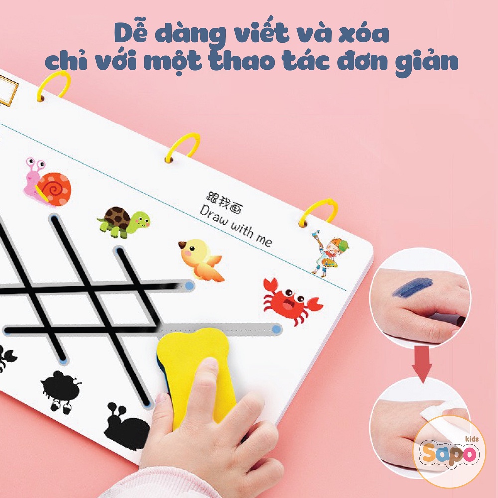 Tập tô vẽ thông minh xóa được,học liệu bóc dán giáo dục toàn diện Montessori cho bé SAPO KIDS