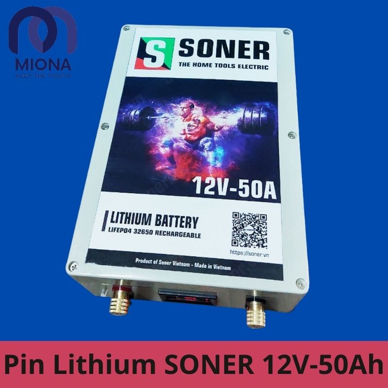 Pin Sạc SONER Lithium 12V - 50Ah, Tặng kèm máy sạc Pin Soner, Miona Store