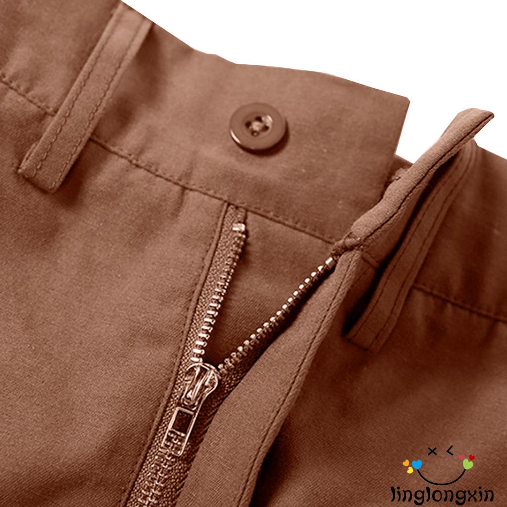Quần Baggy Ống Rộng Lưng Thấp Màu Trơn Phong Cách Vintage Linglongxi2 Có Túi Dành Cho Nữ / Đen / Xanh Lá / Hồng