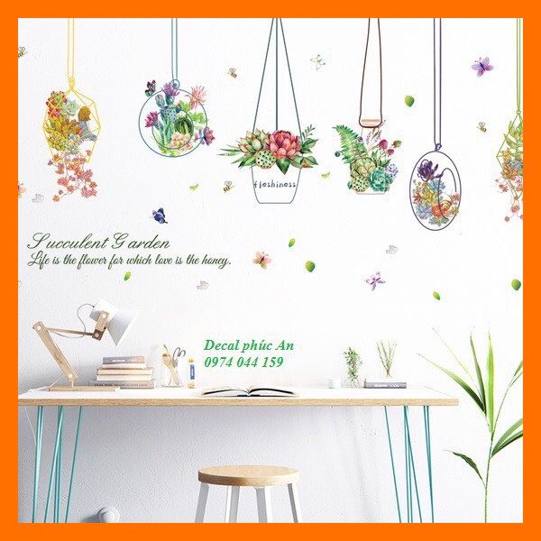 Decal dán tường giỏ hoa xinh xắn