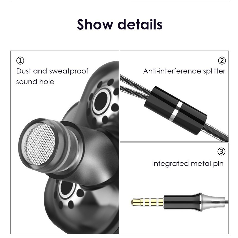 Tai nghe nhét trong có dây 3.5MM hai loa âm trầm 4D có thể điều chỉnh âm lượng tích hợp mic tiện dụng