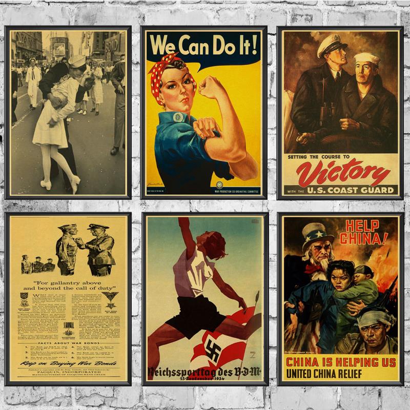 Áp Phích Treo Tường Trang Trí Nội Thất Quán Bar / Nhà Cửa In Chữ World War II The Victory Kiss / We Can Do It Phong Cách Retro
