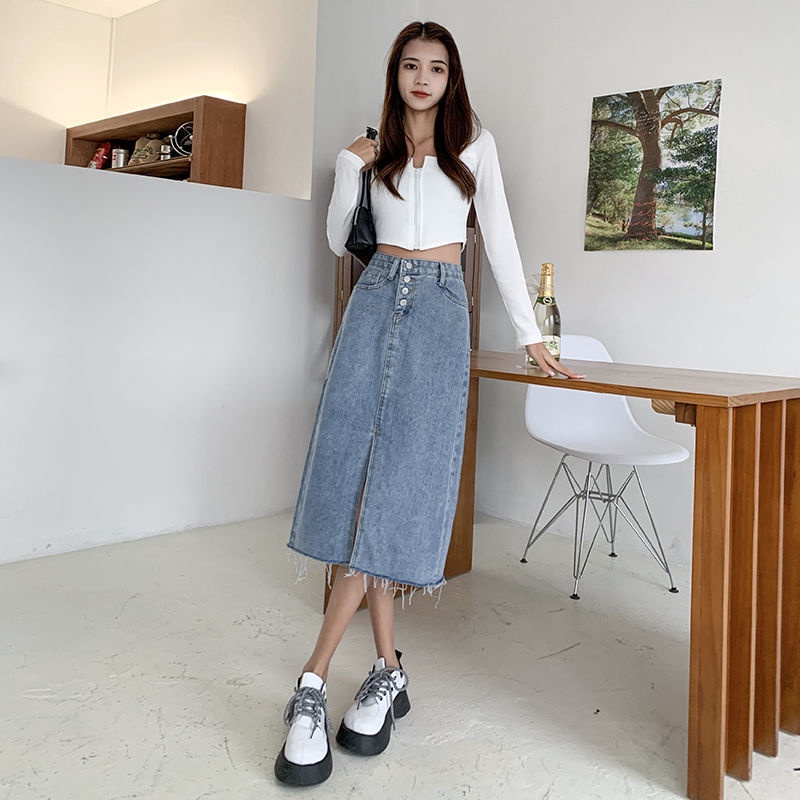 Chân váy jean Chữ A Lưng Cao Thời Trang