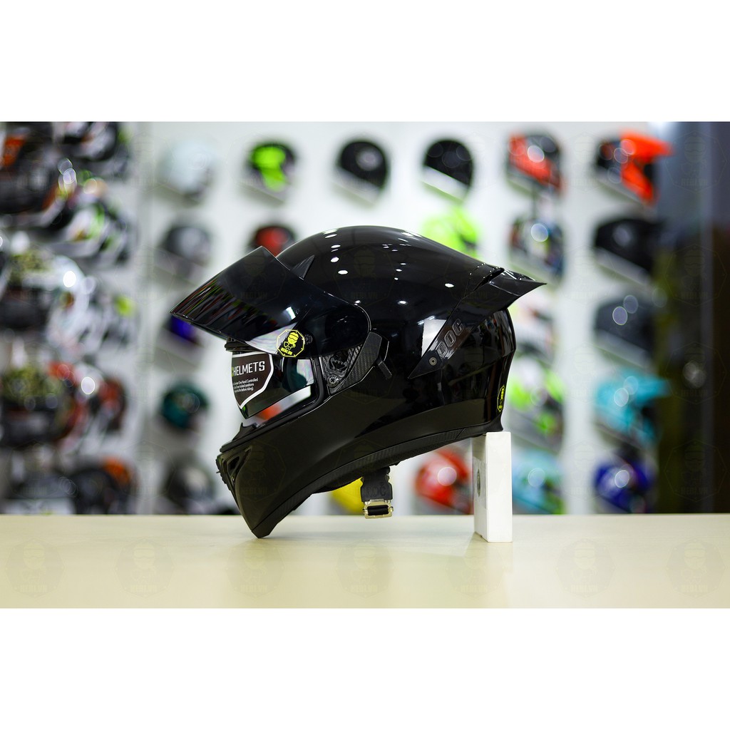 NÓN BẢO HIỂM ROC 05 2 KÍNH MÀU ĐEN BÓNG LÊN TEM 46 XANH DƯƠNG TẶNG KÈM PINLOCK VÀ HỘP CHÍNH HÃNG