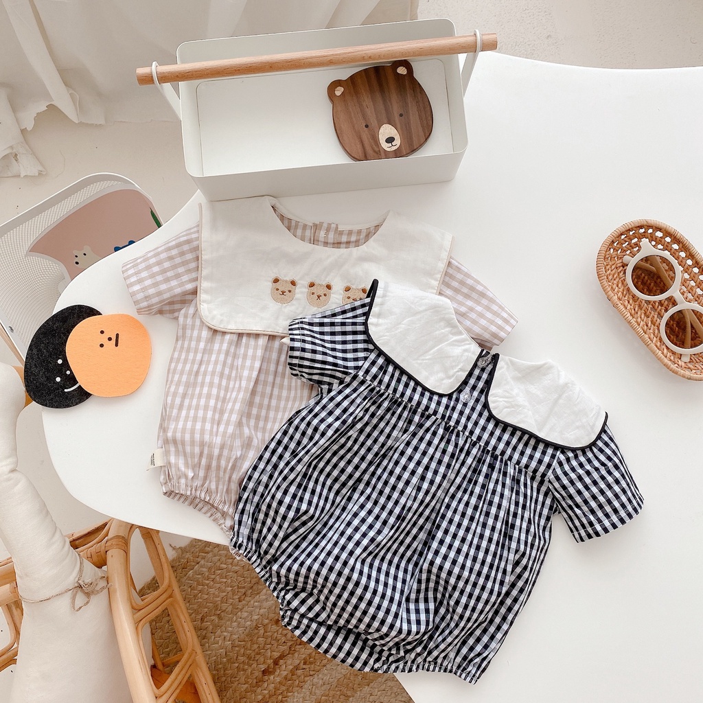 Áo Liền Quần Cổ Vuông Thêu Hình Gấu Dễ Thương Cho Bé Gái