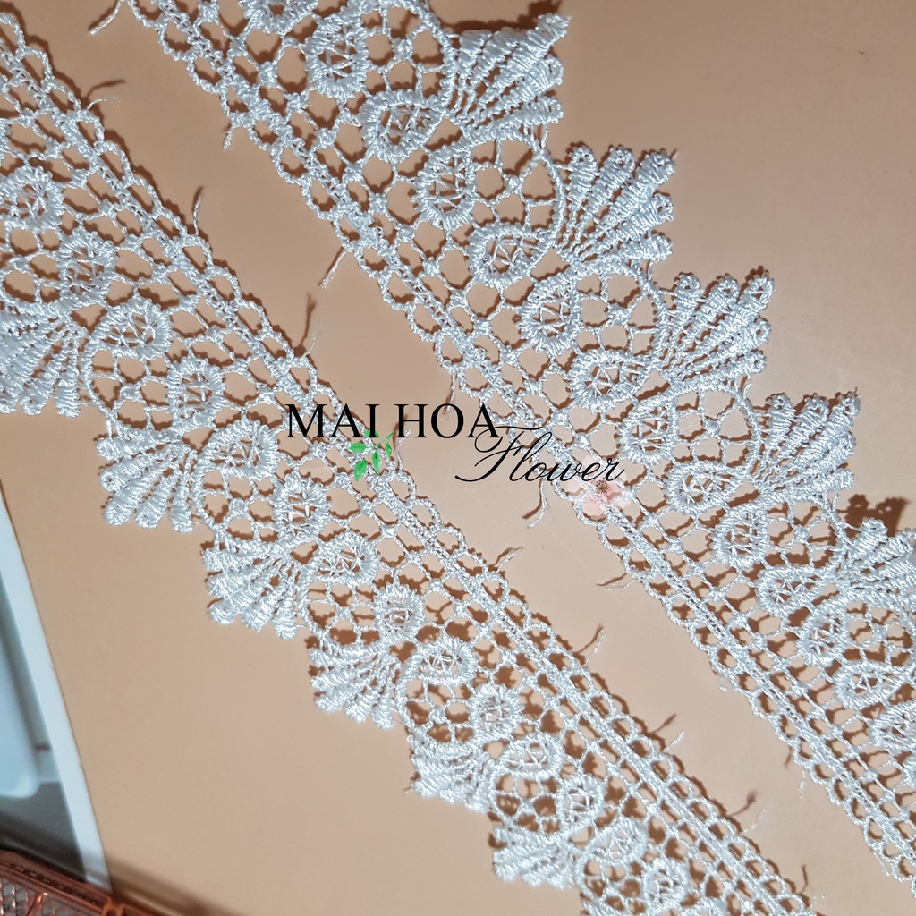 RC4 Cuộn ren trắng viền váy áo ren may đồ dài 13 mét rộng 5cm Maihoaflower