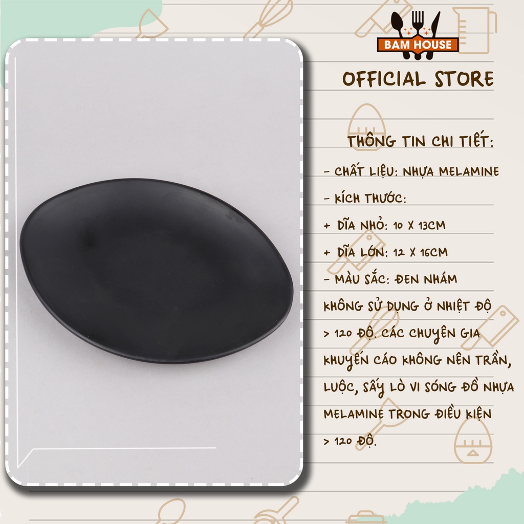 Dĩa nhựa oval Bam House chất liệu melamine đen nhám 16x12cm cao cấp DOV03 - Dĩa oval Dia oval