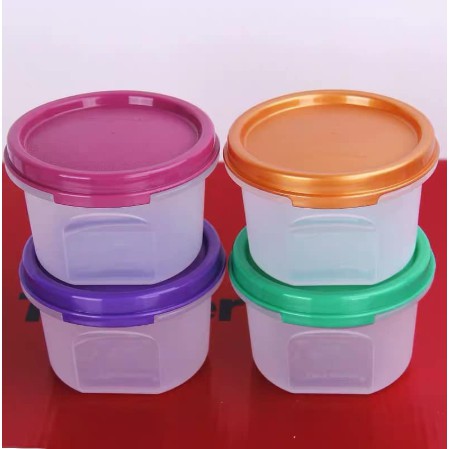 Bộ 4 Hộp Tupperware Nhựa Nguyên Sinh, Dùng Bảo Quản Thực Phẩm, 200ml, Nắp Trộn Màu Xanh, Cam, Tím, Đỏ Haquyut