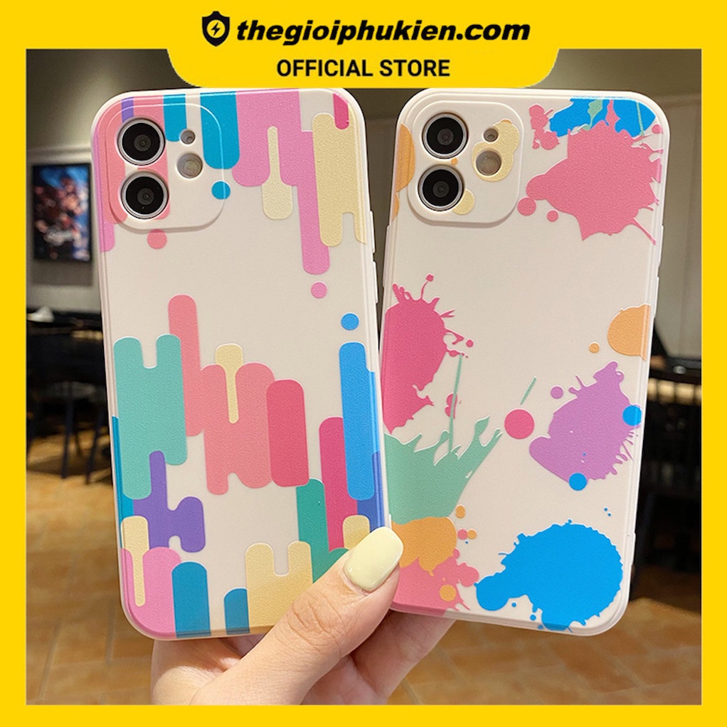 Ốp lưng iphone cạnh vuông sắc màu dành cho iphone 6 đến 14promax - E80