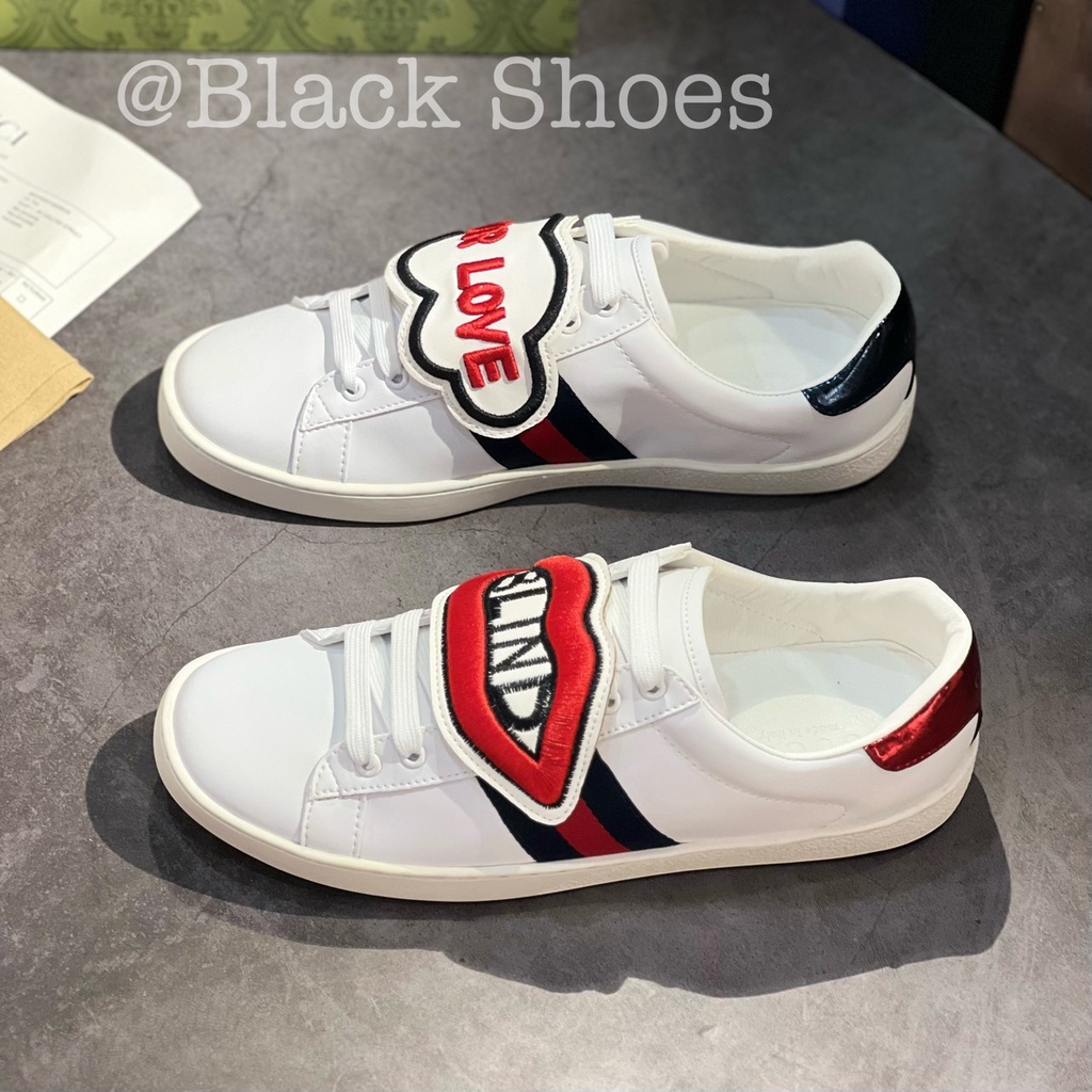 Giày Thể Thao GG 3 Vạch 𝐆𝐮𝐜𝐜𝐢 Môi For Love Mẫu Mới Hàng Cao Cấp Giày Gucci Trắng Blind For Love Nam Nữ