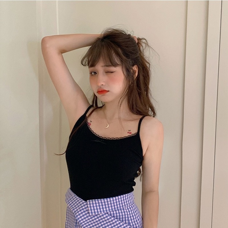 Áo Hai Dây Nhỏ Màu Hồng Phong Cách Retro Pháp Thời Trang Mùa Hè Dễ Phối Đồ Cho Nữ