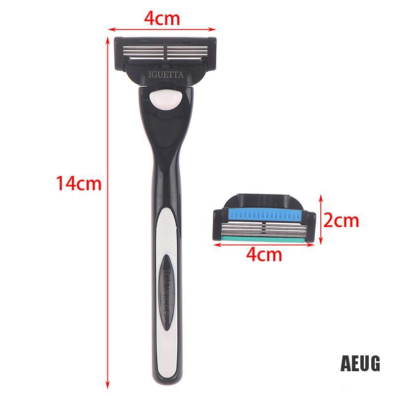 [AIU]  1 Shaver Handle+2 4-Layer Blades Men Safety Hand Beard Razor Blade Shaving