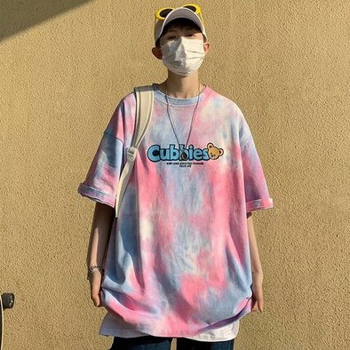 Áo thun tay ngắn dáng rộng in họa tiết nhuộm màu độc đáo thời trang mùa hè cho cặp đôi