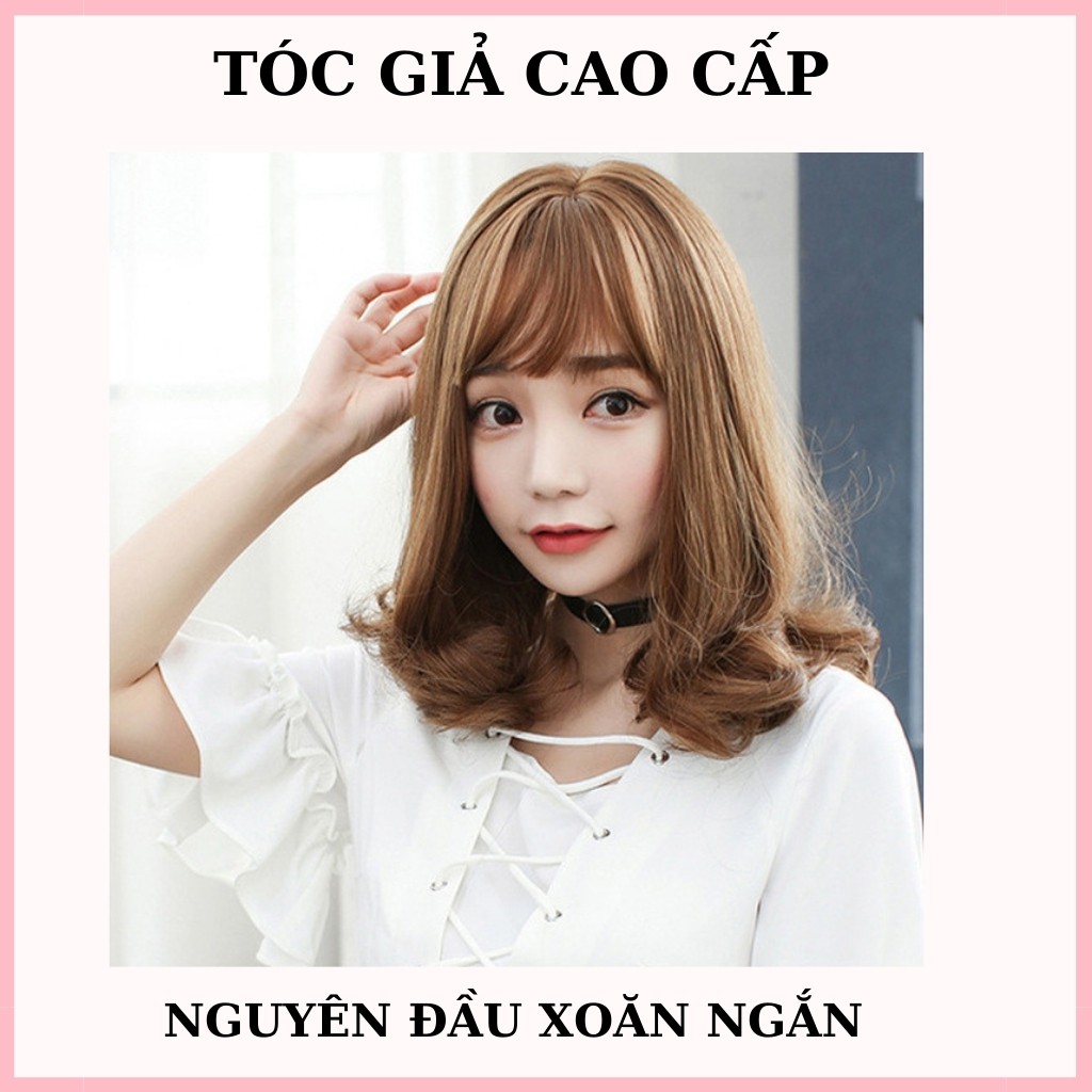 Tóc giả nữ nguyên đầu xoăn ngắn 35cm, mã 1804, tặng kèm lưới trùm tóc wig.