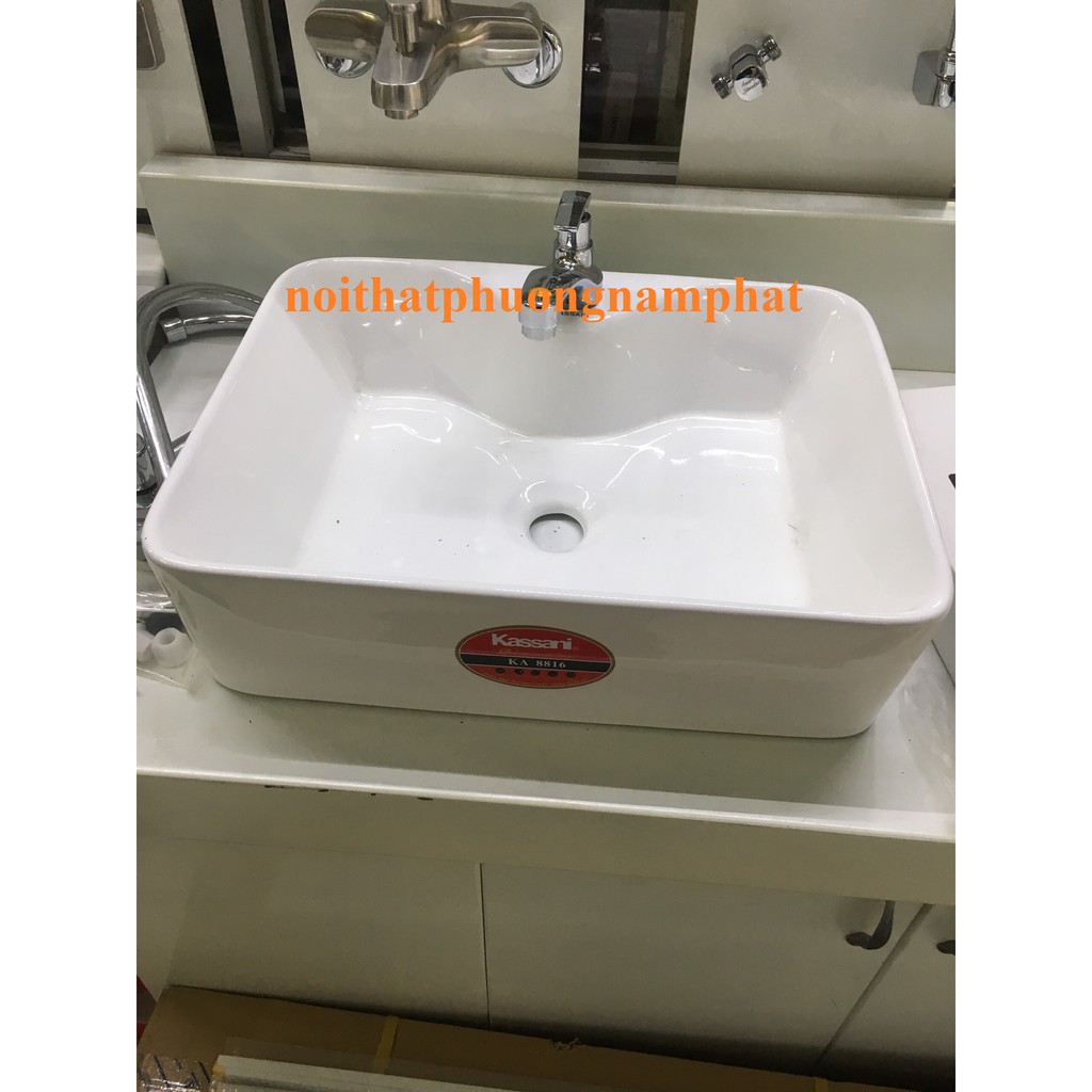 Bộ Chậu Rửa Mặt Lavabo Đặt Bàn Đá Hàng Kassani 8816 Nhập Thái Lan Men NANO LOẠI 1