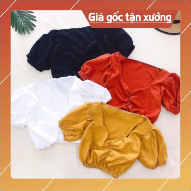 Áo croptop nhún ngực, tay phồng cực chất [ẢNH THẬT]