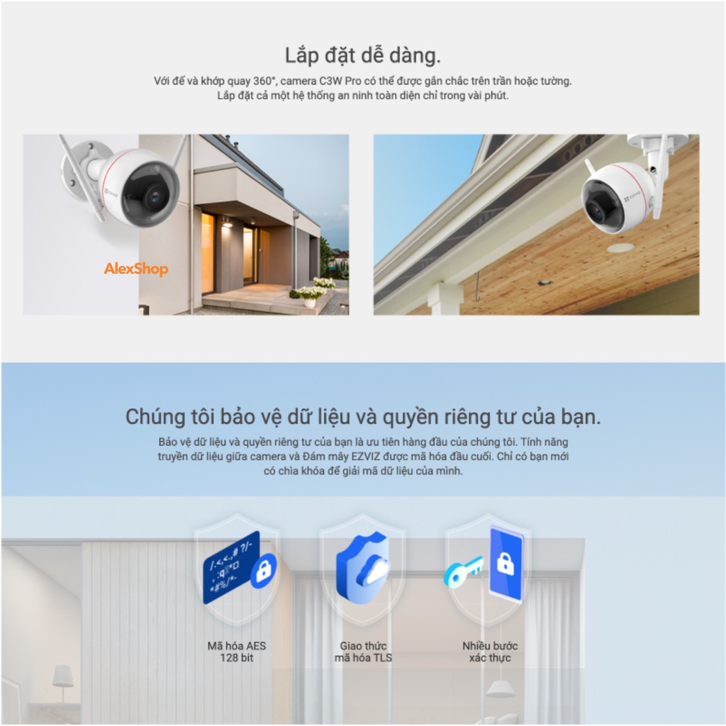 Camera Ngoài Trời Ezviz C3W Pro Độ Phân Giải 2K QHD WiFi Quay Màu Ban Đêm - Chính Hãng