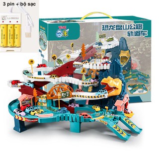 Đồ chơi giáo dục mô hình đường ray khủng long 3 tầng nối trong combo 4 bộ nối nhau