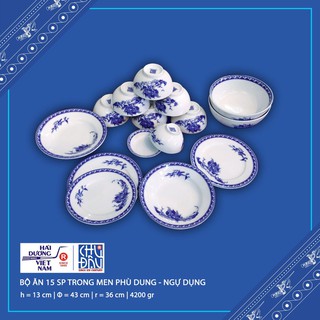 Bộ 15 sản phẩm bát đĩa hoa trong men