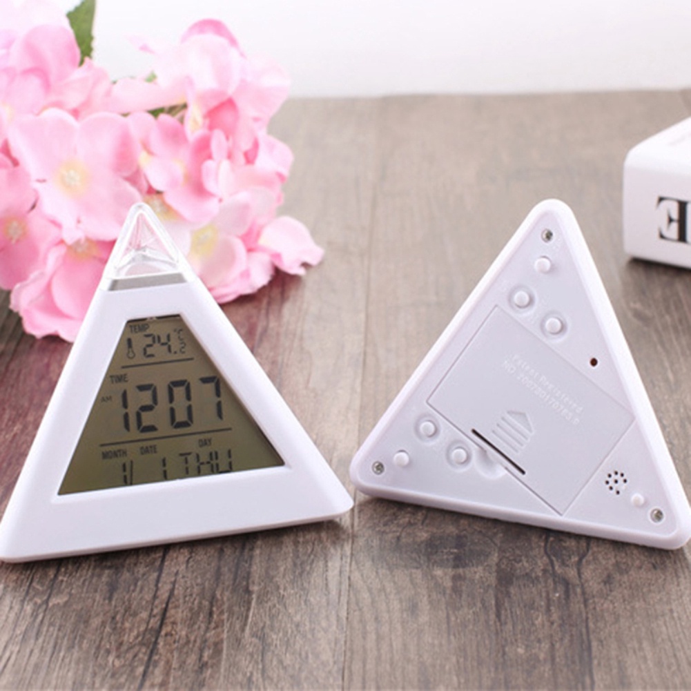 [ 7  Colors LED Changing Pyramid Calendar Clock ][ Thermometer Digital Alarm Clock ][ Simple and portable Office Digital Clock  ]