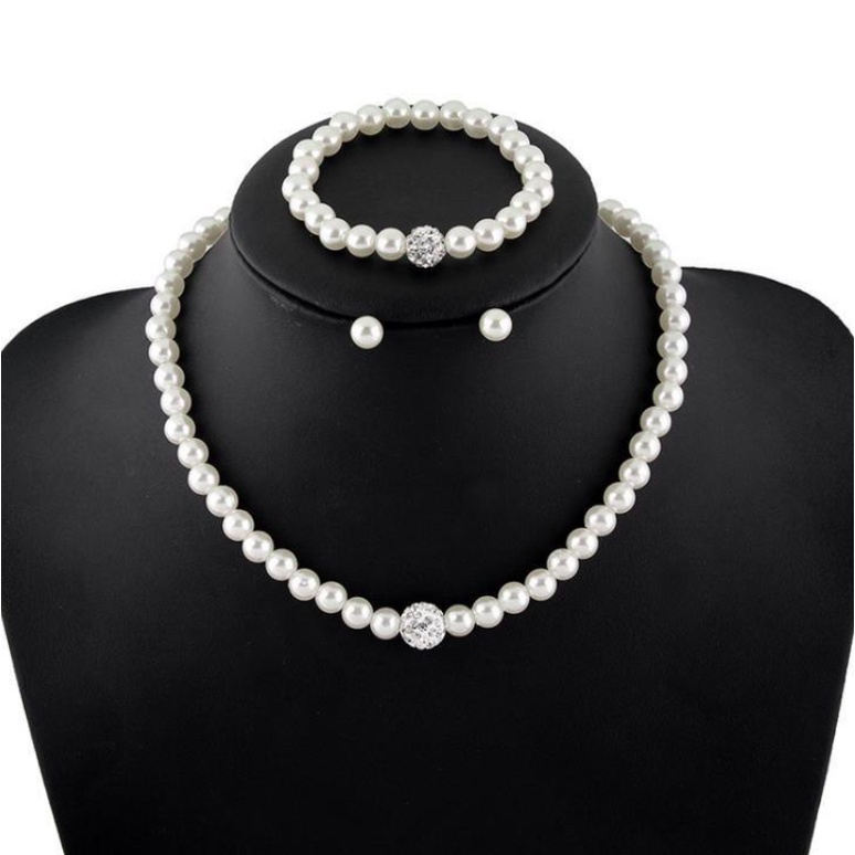 Bộ trang sức nữ vòng cổ vòng tay bông tai ngọc trai nhân tạo 3 món phong cách hàn quốc mẫu mới nhất
