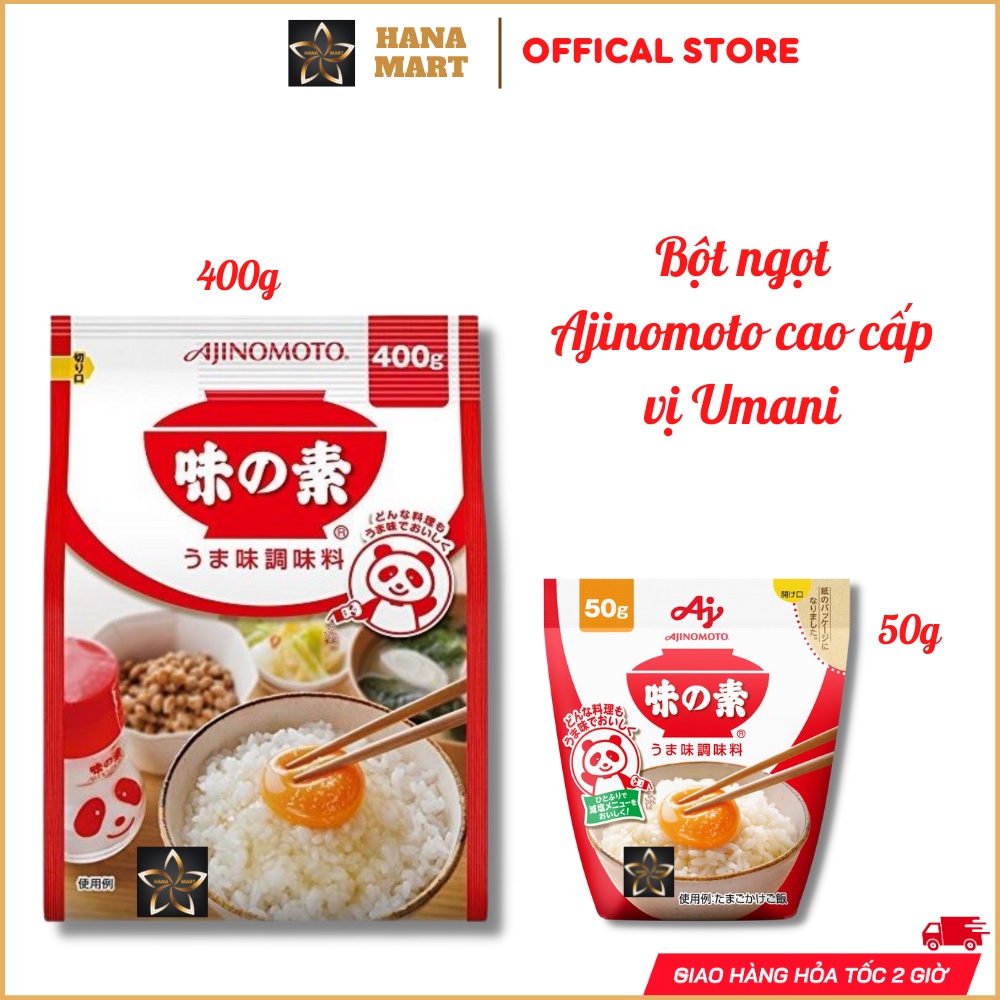 Bột ngọt Ajinomoto cao cấp vị Umani gói 50g và 400g giúp hương vị thêm ngon, có thể ăn trực tiếp