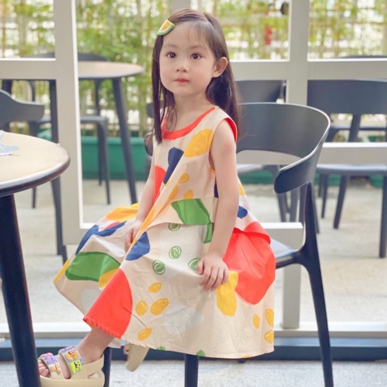 Đầm bé gái váy sát nách họa tiết sặc sỡ dáng xòe size nhỡ G17