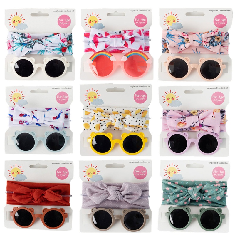 Set 2 Món Kính Mát Và Băng Đô Nơ Chống Tia UV Dành Cho Bé Trai Bé Gái Sơ Sinh Ra Ngoài