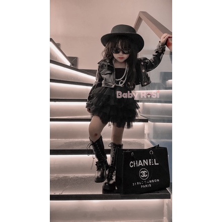 Áo khoác da croptop cho bé gái