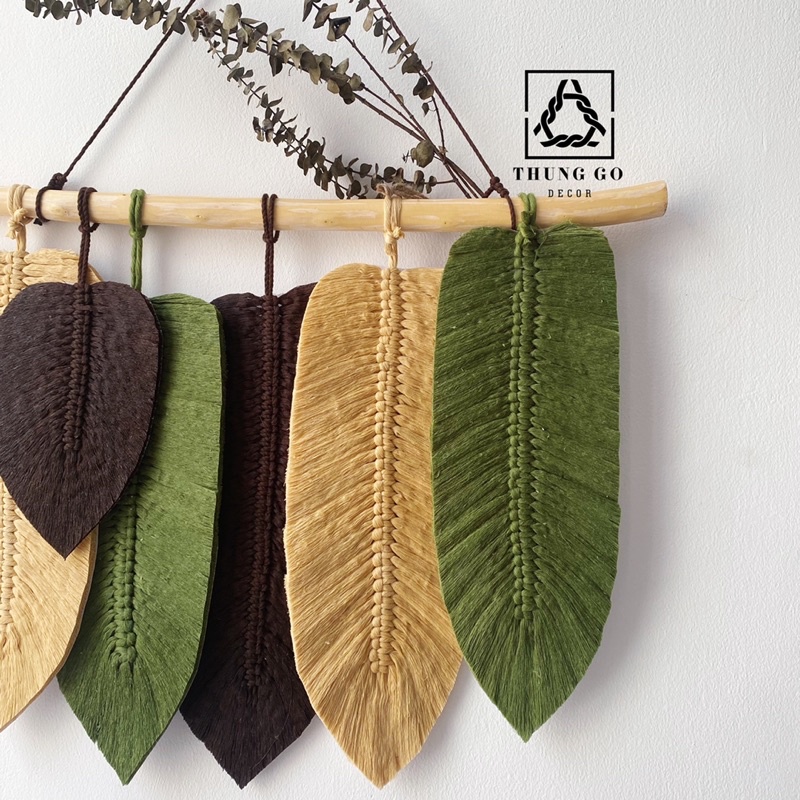 Tranh treo tường/thảm rèm treo tường chiếc lá dài macrame trang trí