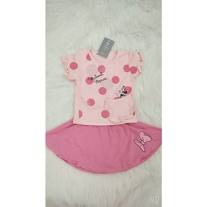 (Hàng Việt Nam mới về) Set bộ MICKEY chấm bi hồng + chân váy bé gái. Sét váy bé gái (MB.V008)