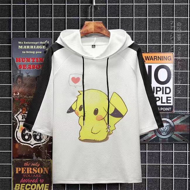 🔥HOT🔥 Autumn Men's Women's Pikachu Loose-fitting Hoodie Couple Half Sleeve T-shirt | BigBuy360 - bigbuy360.vn