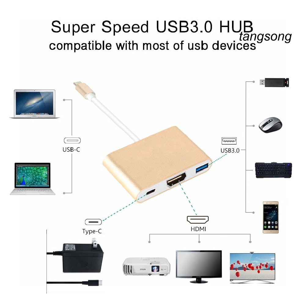 Cáp Chuyển Đổi Ts-3 Trong 1 Usb 3.1 Type C Sang 4k Hdmi-Compatible Usb 3.0